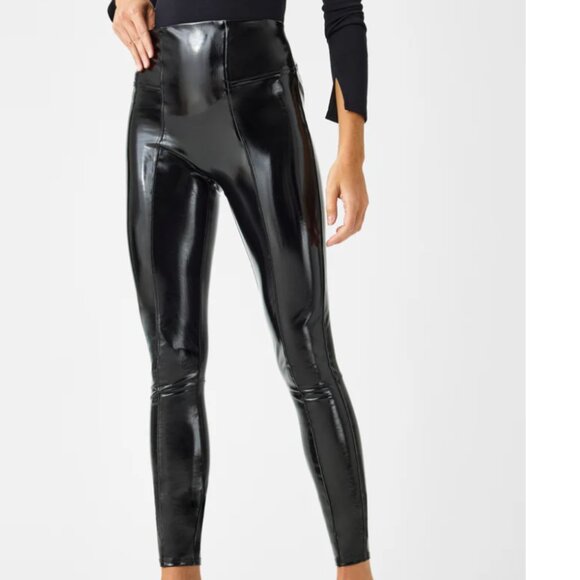 Spanx Patent Leather Leggings Black Size M Petite - Picture 1 of 7